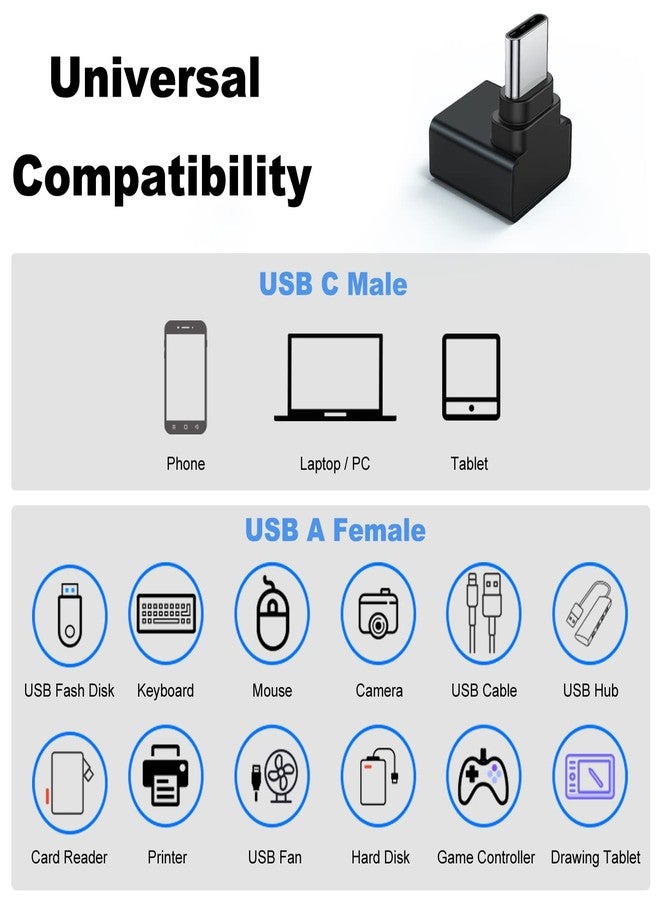 AreMe 2 Pack 90 Degree USB C to USB Adapter, Up and Down Angle USB C Male to USB 3.0 Female Connector Converter Compatible for MacBook Pro Air Laptop and More Type C Devices (Black) - Image 4